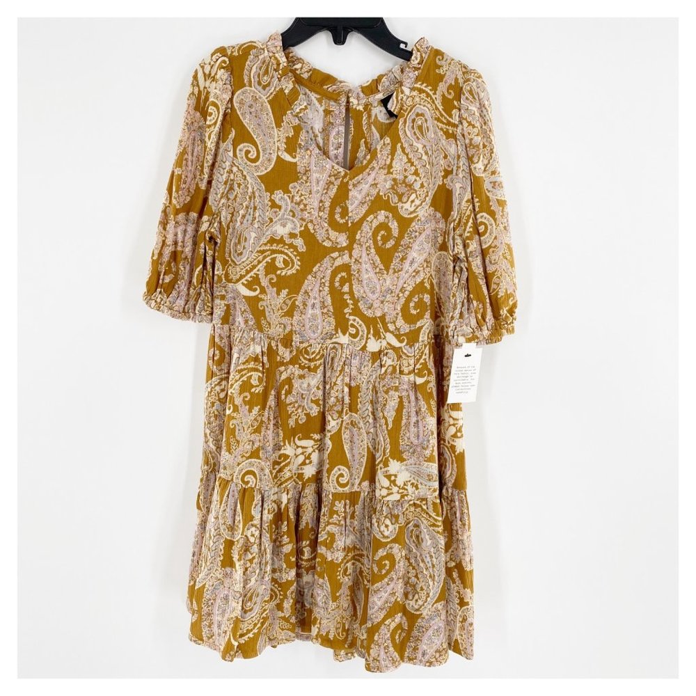 Art Class Girls Paisley Floral Pattern Gold Mustard Boho Flowing Dress NWT